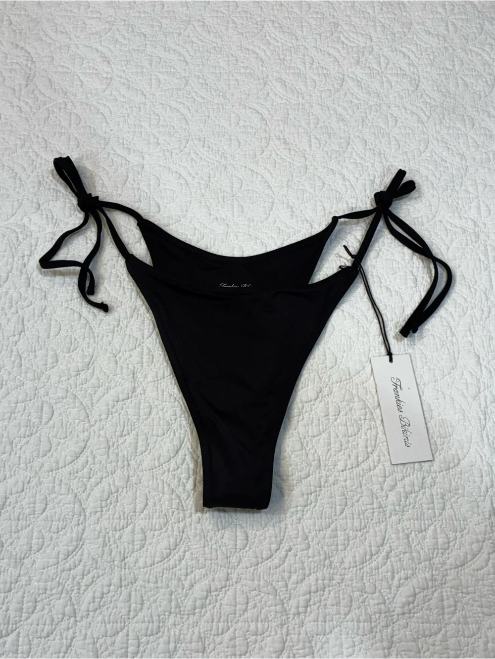 Frankies Bikinis NWT Black Romeo Cheeky Side Tie String Bikini Bottom XS